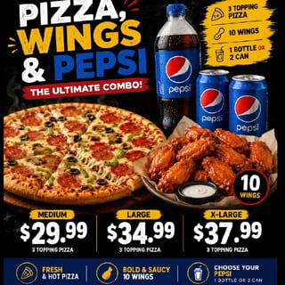 Pizza, Wings & Pepsi (Medium Pizza)