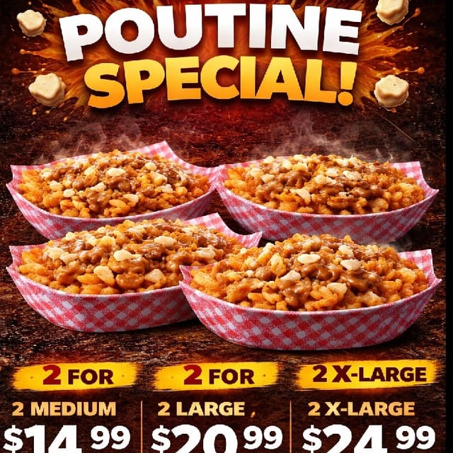 2 X-Large Poutine.